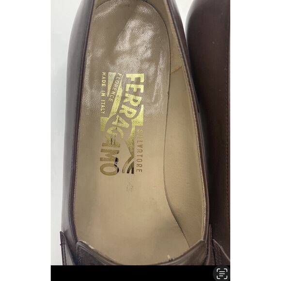 Salvatore Ferragamo Womens Brown Chunky Block DQ 66986 Sz 4 Silver Accent Heels - Picture 7 of 10